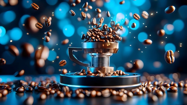 Glowing 3D Coffee Grinder with Soft Background Symbolizing Fresh Coffee Concept