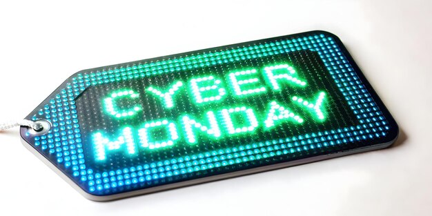 Glowing 3D Price Tag Macro Shot for Cyber Monday Discounts Futuristic Digital Display with Detaile