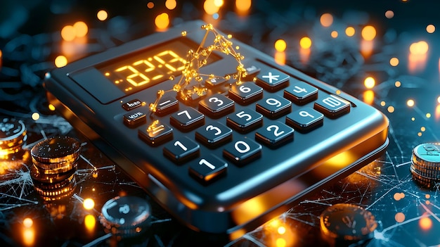 Photo glowing 3d tax calculator on soft background symbolizing financial precision