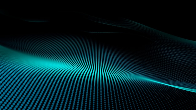 Glowing abstract digital wave particles. Futuristic illustration. on dark background