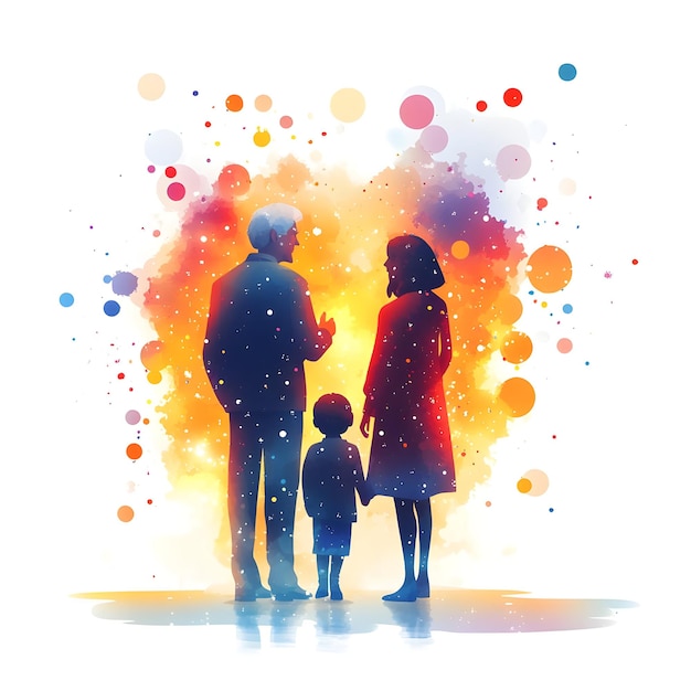 Glowing Abstract Grandparents and Grandchildren Playing concept as A dynamic digital art banner feat