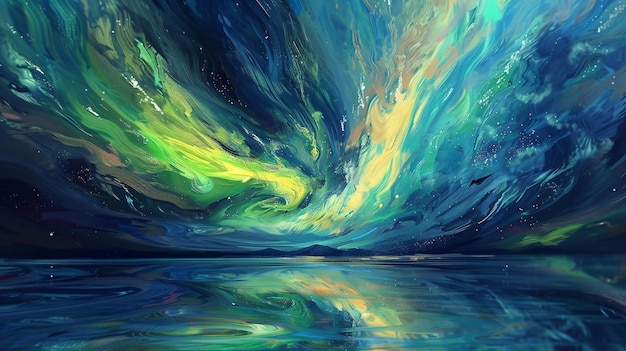 Glowing Aurora Over the Ocean A Stunning Painting of the Northern Lights Generative AI