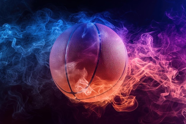 Glowing Basketball ball neon fog Generate Ai