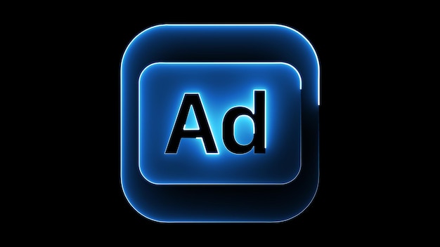 Glowing blue Ad icon on black background