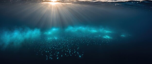 Photo glowing blue dinoflagellates illuminate the ocean creating a magical nighttime scene