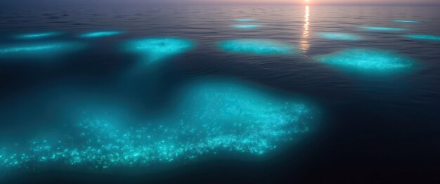 Photo glowing blue dinoflagellates illuminate the ocean creating a magical nighttime scene