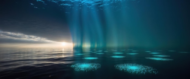 Photo glowing blue dinoflagellates illuminate the ocean creating a magical nighttime scene