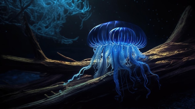 Glowing blue jellyfish Generative AI