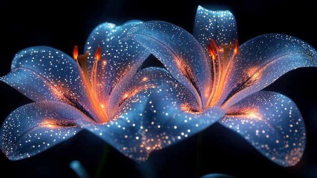 Photo glowing blue lilies with sparkling petals generative ai