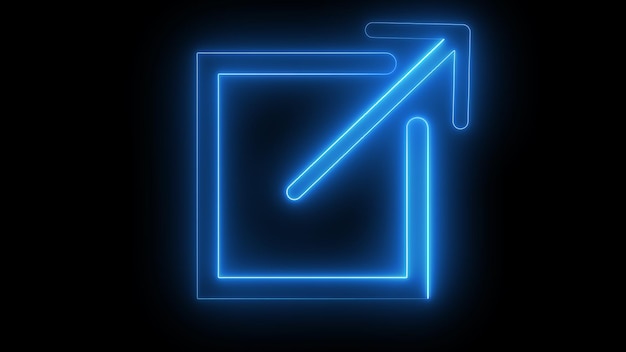 A glowing blue neon icon of an arrow pointing outwards from a square symbolizing an external link or open in new window