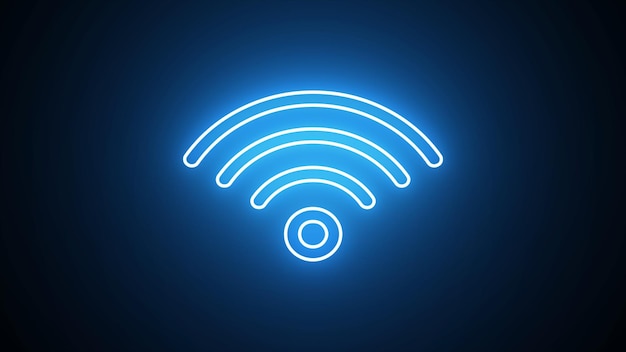 Glowing blue neon wireless illustration sign Wireless and wifi icon or sign for remote internet access Signal symbol WiFi wireless internet signal flat icon for apps