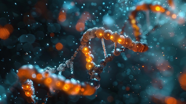 A glowing blue and orange double helix representing DNA