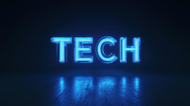 Glowing Blue Tech Text on a Circuit Board Background