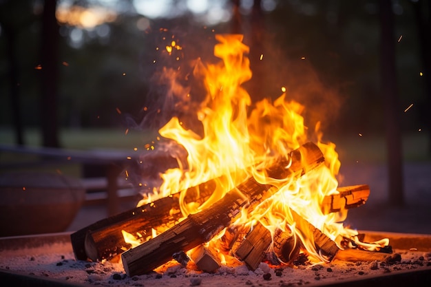 Glowing bonfire heats wood ignites flame creates natural inferno generated