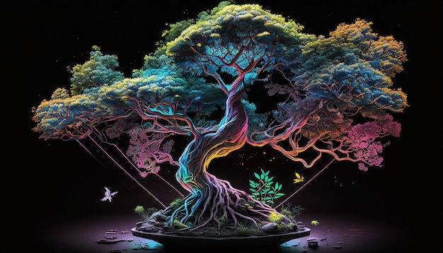 Glowing bonsai illustration tree image ai generator art