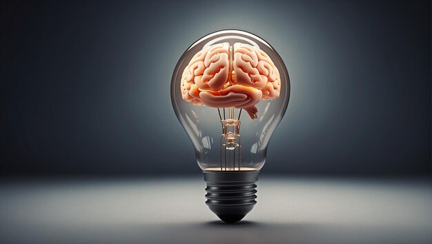 Photo a glowing brain inside of a light bulb