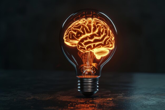 Glowing Brain Lightbulb Illuminating Creativity and Intelligence