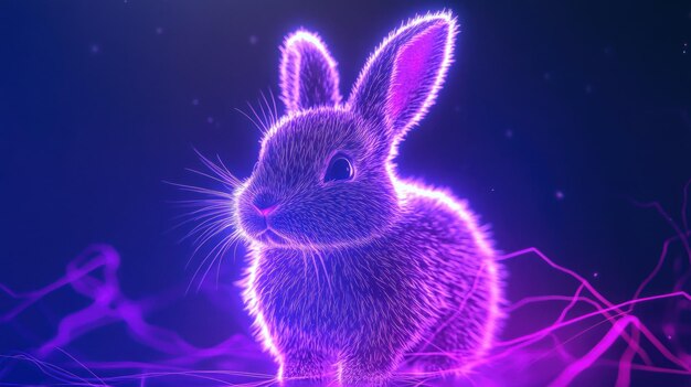 Photo glowing bunny in a purple haze