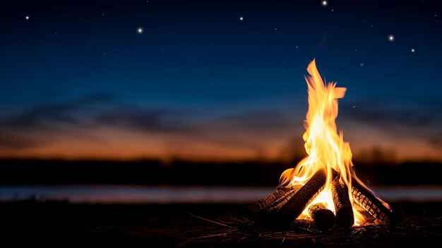 Photo glowing campfire under twinkling stars a warm and inviting night adventure