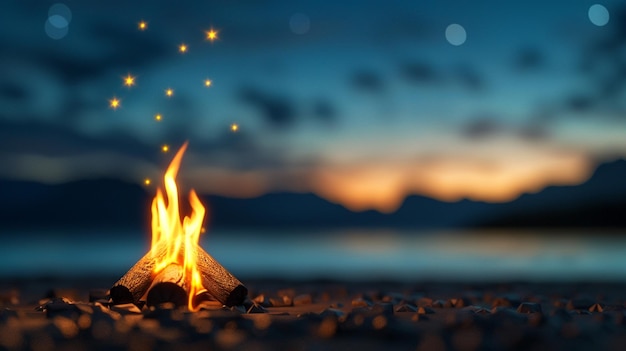 Photo glowing campfire under twinkling stars a warm and inviting night adventure