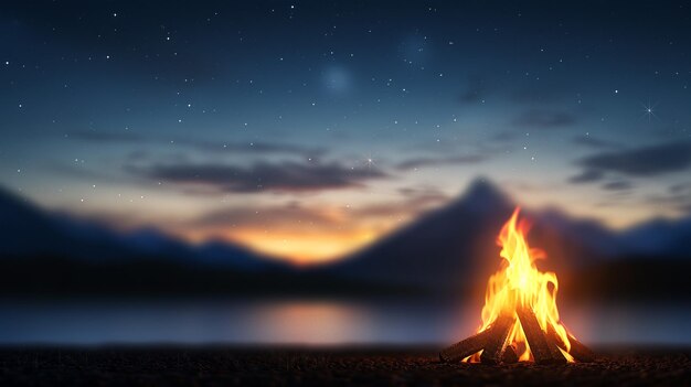 Photo glowing campfire under twinkling stars a warm and inviting night adventure