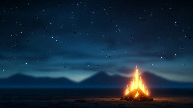 Photo glowing campfire under twinkling stars a warm and inviting night adventure