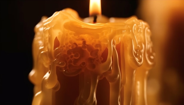 Glowing candle illuminates spirituality in tranquil scene generated by AI