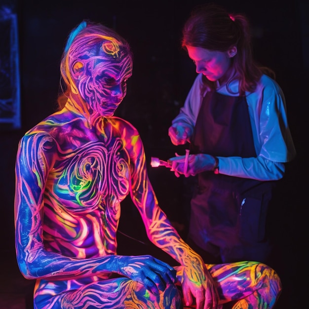 Photo glowing canvas bioluminescence in body art symphony