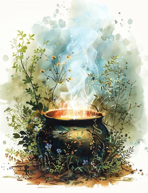 glowing cauldron medival page Junk Journal