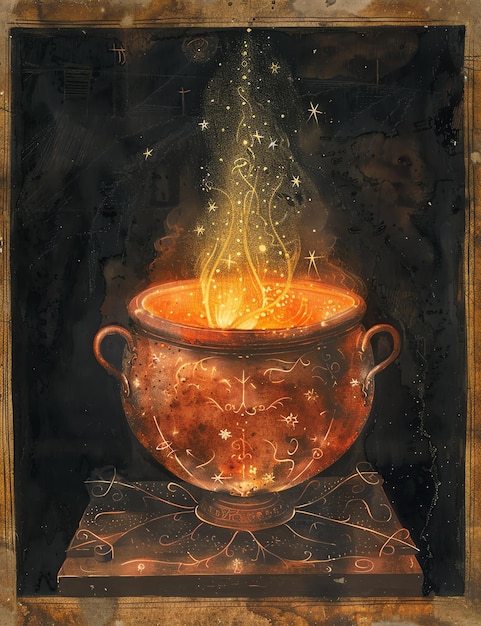 glowing cauldron medival page Junk Journal