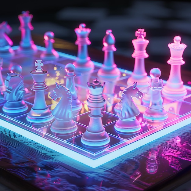 a glowing chess board