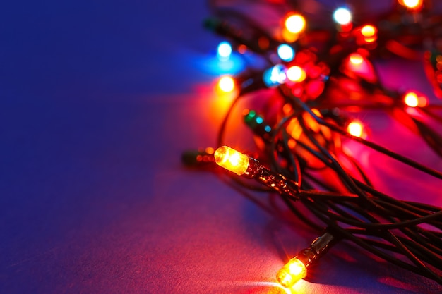 Glowing Christmas lights, close up