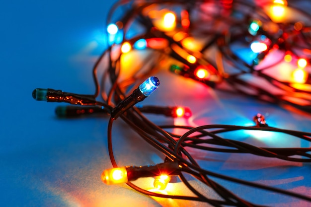 Glowing Christmas lights, close up