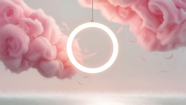 Photo glowing circle in pink clouds abstract background