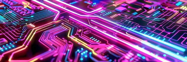 Glowing Circuit Board Pattern in Neon Colors