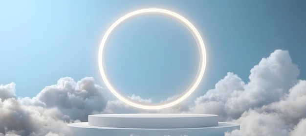 Photo a glowing circular portal above clouds