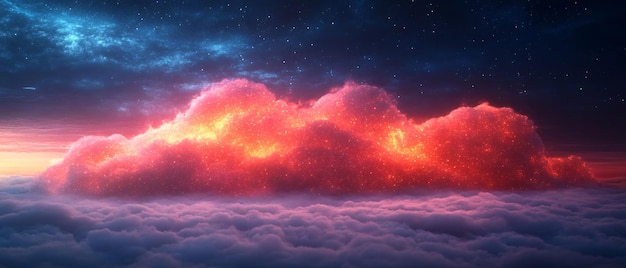 Photo glowing cloud formation in night sky with stars