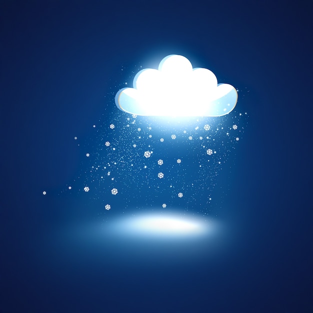 Glowing cloud with snowfall on a dark background