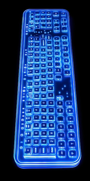 Photo glowing computer keyboard illuminated in darkness