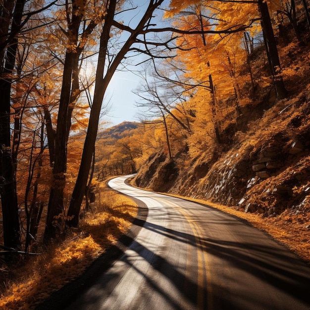 Glowing Country Roads Autumn Landscape Photo