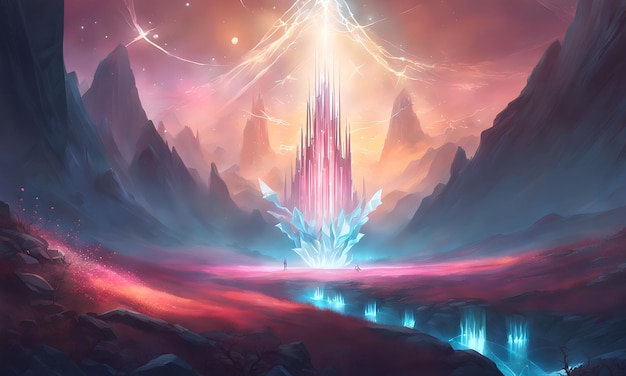 Glowing Crystal Field Landscape Wallpaper