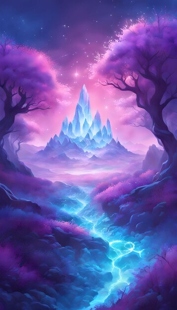 Glowing Crystal Field Landscape Wallpaper