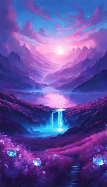 Glowing Crystal Field Landscape Wallpaper