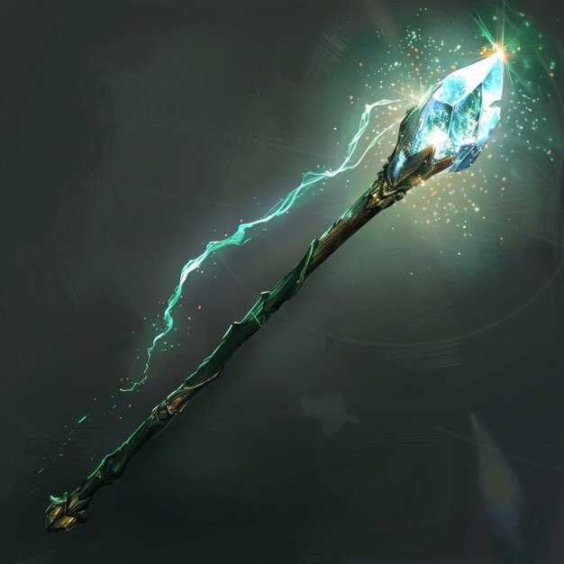 Photo glowing crystaltipped staff with magical energy