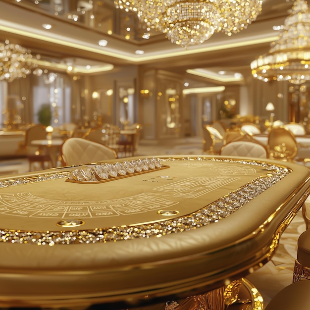 Photo glowing diamondencrusted golden poker table in a luxurious casino setting