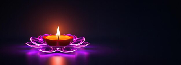 glowing Diya on dark background with copy space for Diwali creative