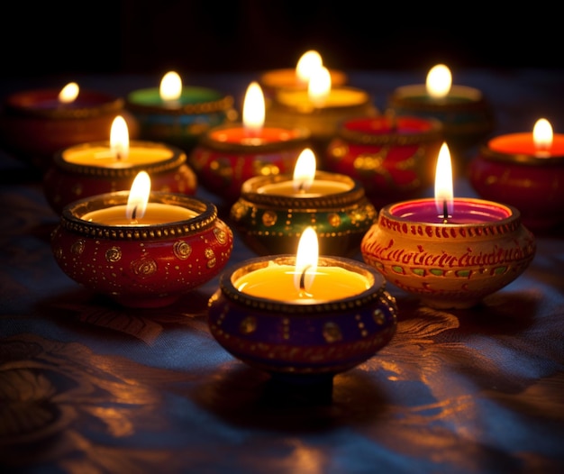 Glowing diyas and candles