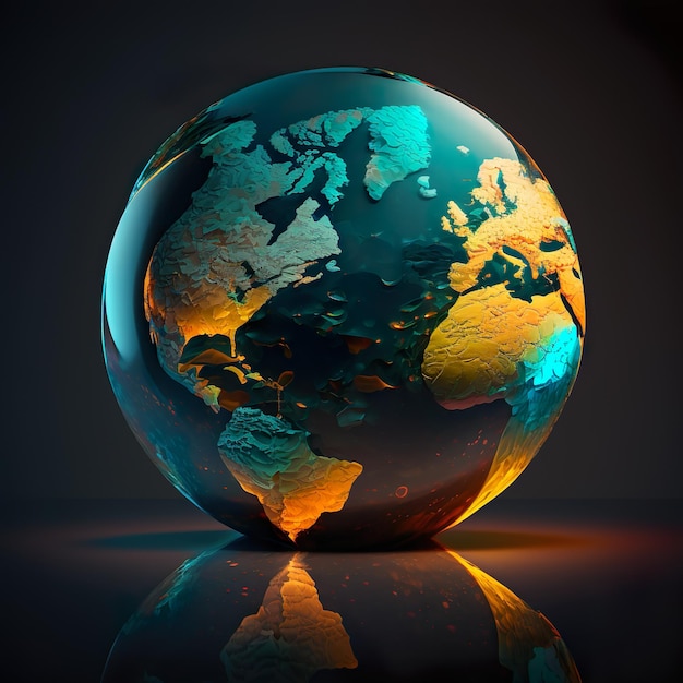 A glowing earth globe in a dark background generative ai