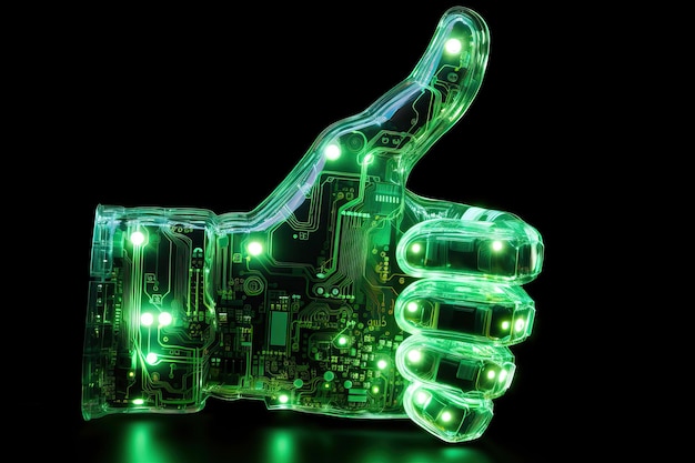 Glowing electronic hand gesture thumbs up