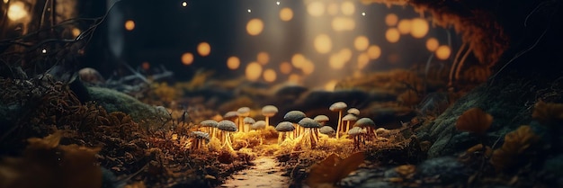 Glowing fantasy mushroom in magical enchanted fairy tale forest generative AI